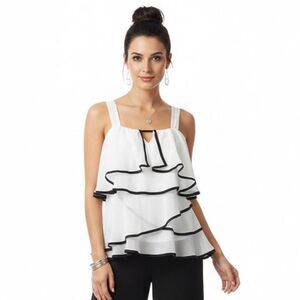 Ark & Co. Ivory & Black Ruffle Sleeveless Blouse Top NEW M